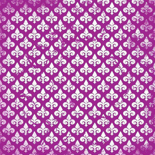 Repeated fleur-de-lis pattern on purple background