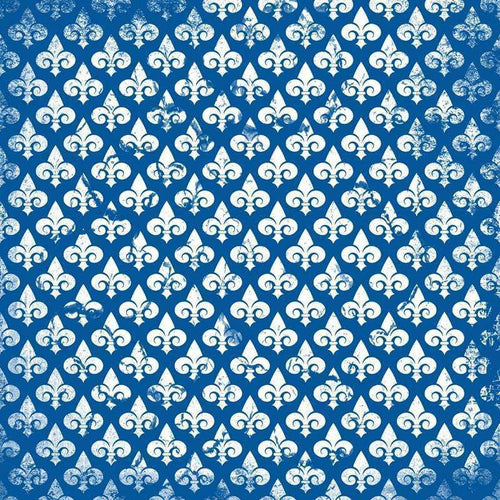 Elegant blue and white distressed fleur-de-lis pattern