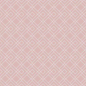 Geometric diamond pattern in blush pink with white lines