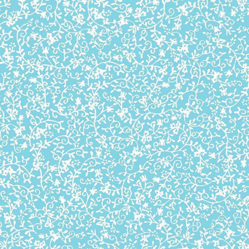 Intricate white floral pattern on a teal background