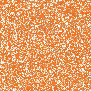 Intricate white floral pattern on a warm orange background
