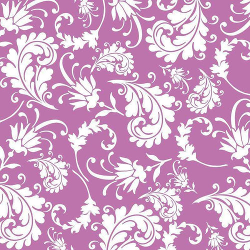 Elegant white floral pattern on a lavender background