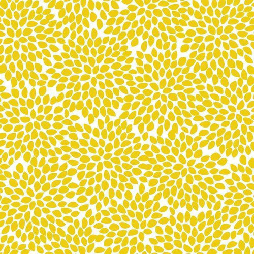 Abstract yellow petal shapes in radial pattern on white background
