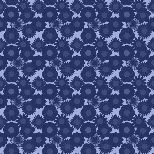 Seamless floral pattern in shades of blue on a dark background