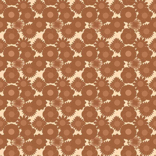 Seamless floral pattern with sunflower motifs in shades of brown