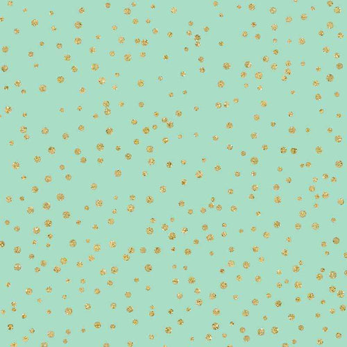 Teal background with scattered golden dots