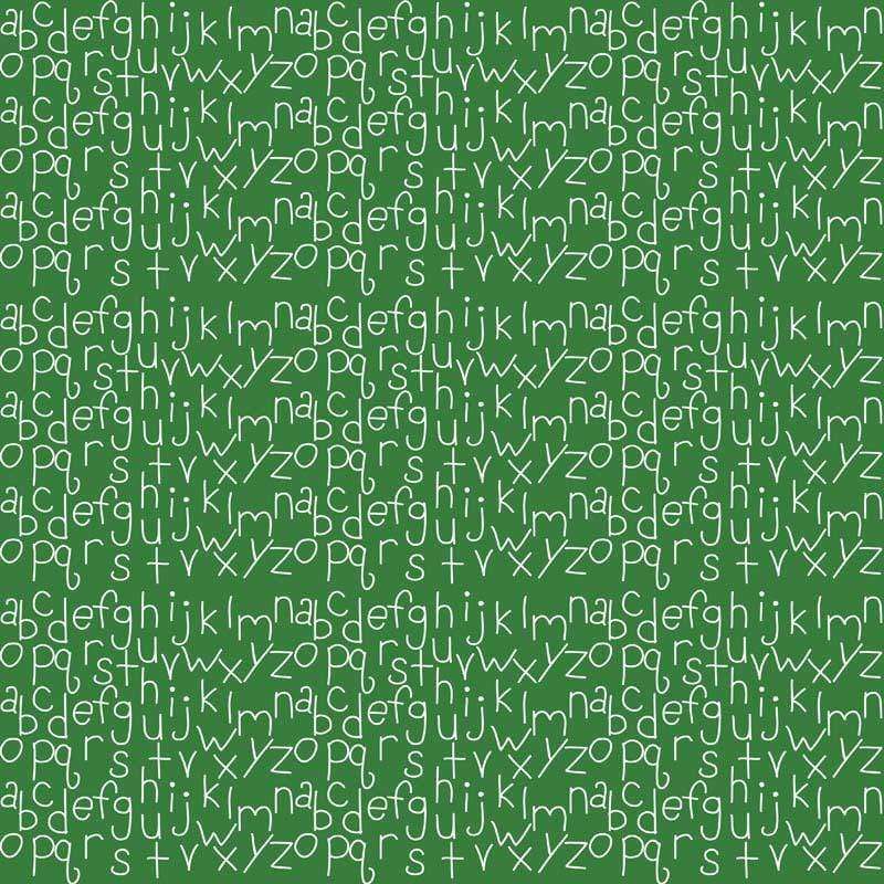 Green background with handwritten style white alphabets pattern
