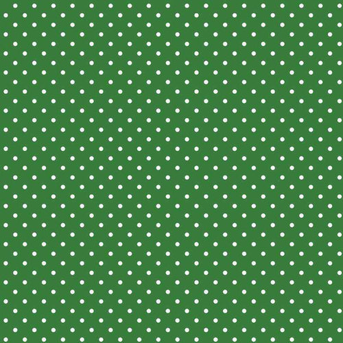 Green fabric with uniform white polka dots
