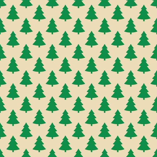 Seamless pattern of green Christmas trees on a beige background