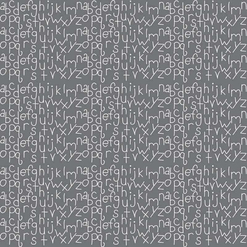 Monochrome handwritten alphabet characters on a grey background