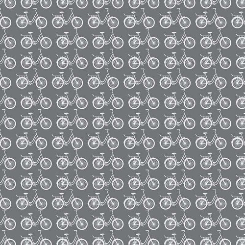 Seamless pattern of white vintage bicycles on a gray background