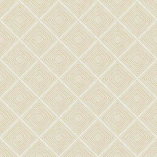 Geometric abstract pattern with golden swirls on a cream background