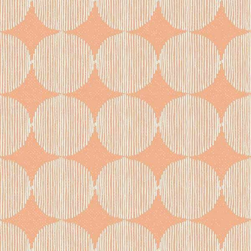 Geometric pattern with repeating peach shapes and beige vertical lines