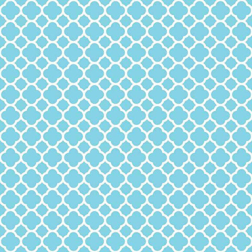 Repeating aqua blue quatrefoil pattern on a light background