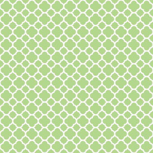 Green quatrefoil pattern on a pale background