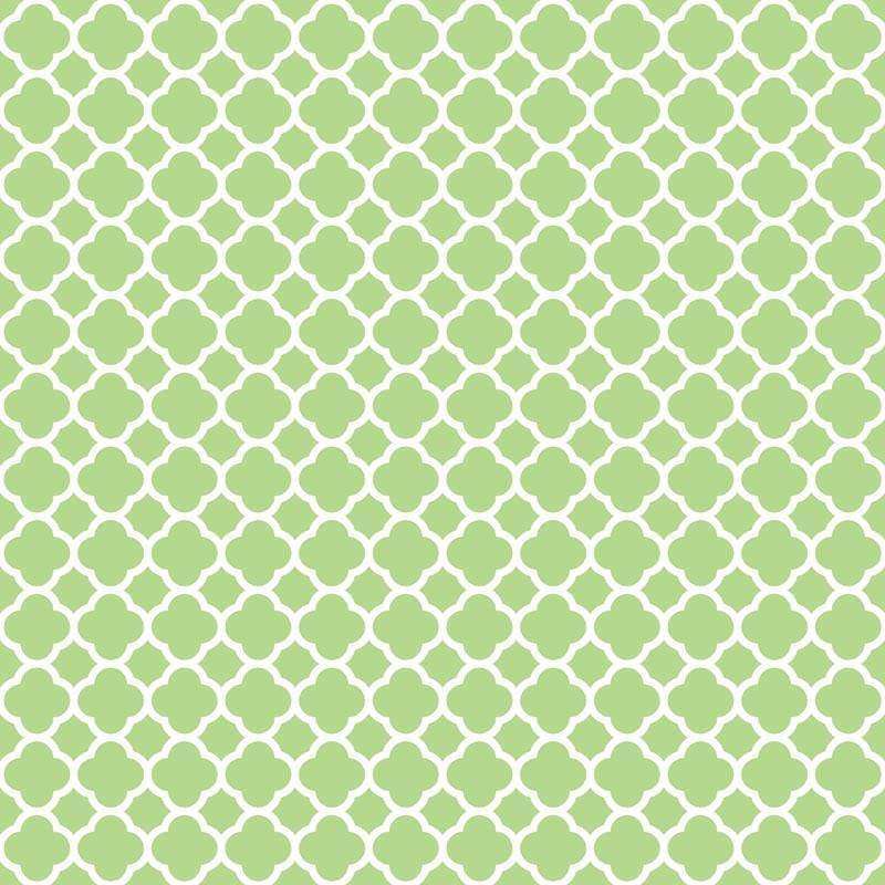 Green quatrefoil pattern on a pale background