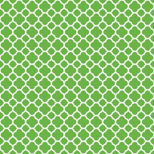 Square image depicting a green quatrefoil pattern on a light background