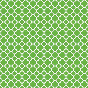 Square image depicting a green quatrefoil pattern on a light background