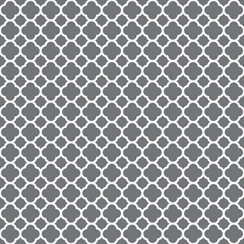 Repeated gray floral pattern on a solid background