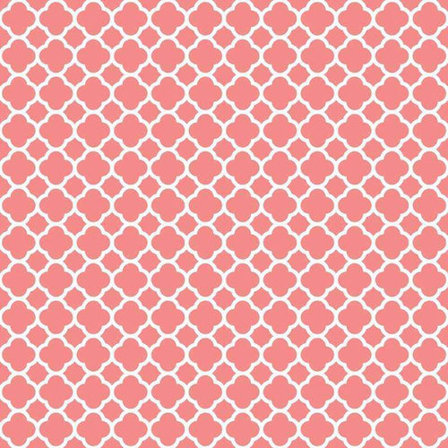 Geometric Moroccan trellis pattern in pink and white