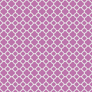 Seamless lavender quatrefoil pattern on a taupe background
