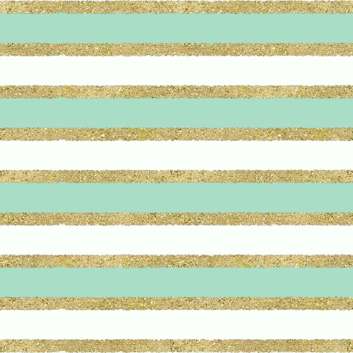 Striped pattern with alternating mint green and glittery gold horizontal stripes