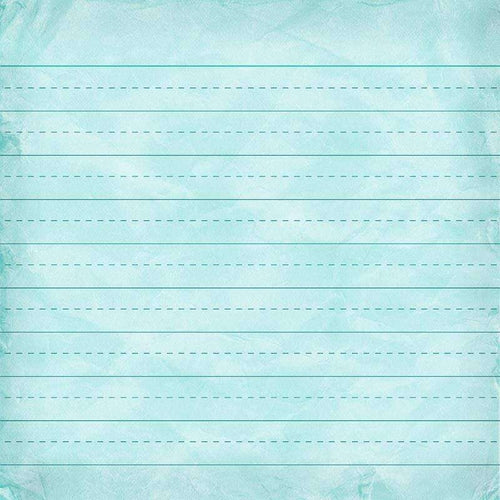 A textured aqua blue background with white dashed lines