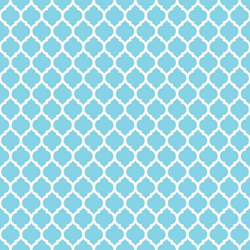 Continuous aqua blue arabesque tile pattern on a white background
