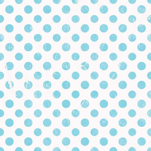 Seamless pattern of distressed aqua blue dots on white background