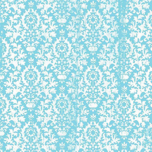 Aged damask pattern on turquoise background