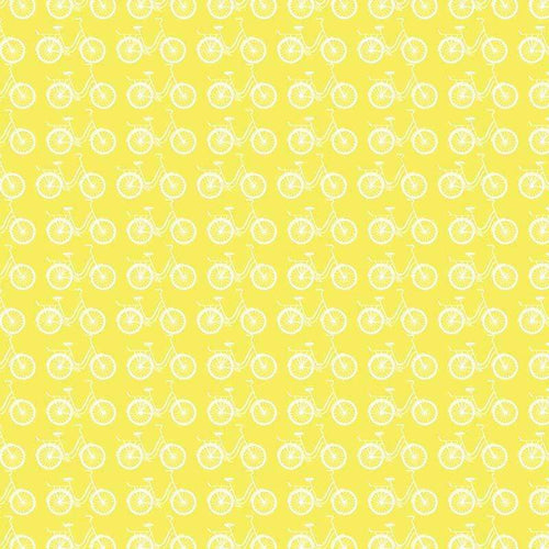 Yellow fabric with white bicycle pattern