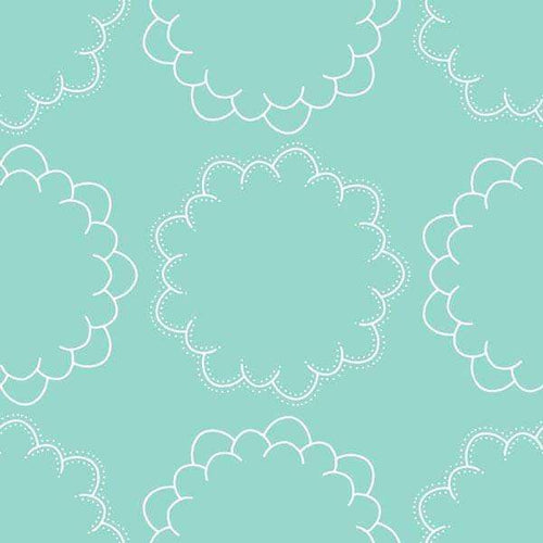 Seamless scalloped lace pattern on a teal background