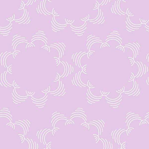 White cloud-like patterns on a lavender background