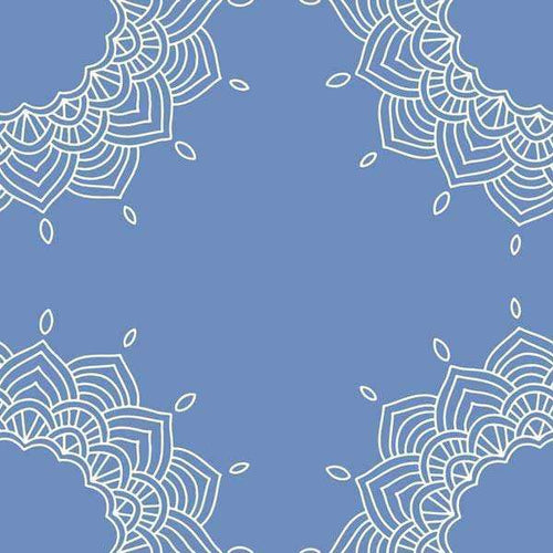 White mandala lace pattern on sapphire blue background