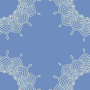 White mandala lace pattern on sapphire blue background