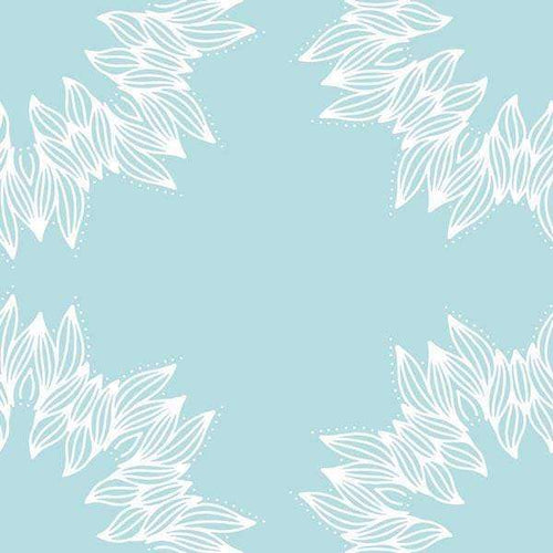 White feather pattern on a serene blue background