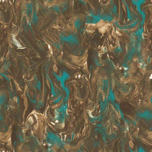 Abstract marbled pattern in aqua and bronze tones