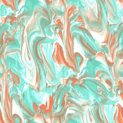Abstract swirl pattern in coral and turquoise
