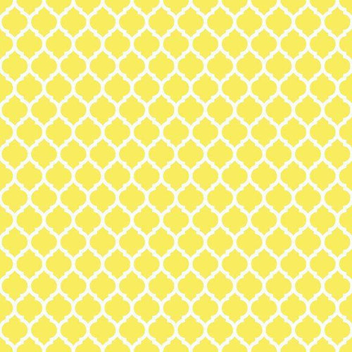 Repeating yellow quatrefoil pattern on a light background