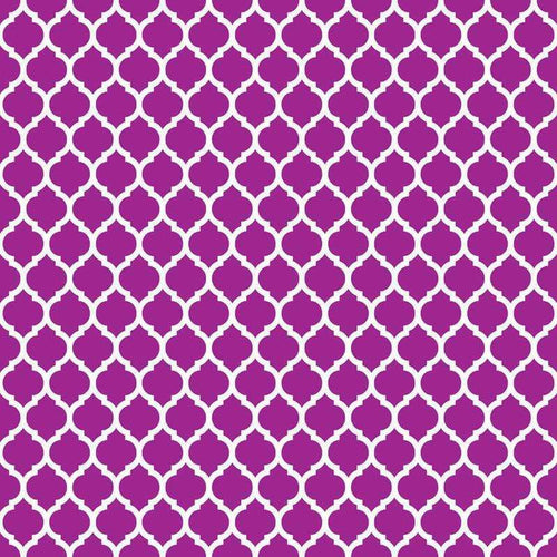 Repeating purple quatrefoil pattern on a light background