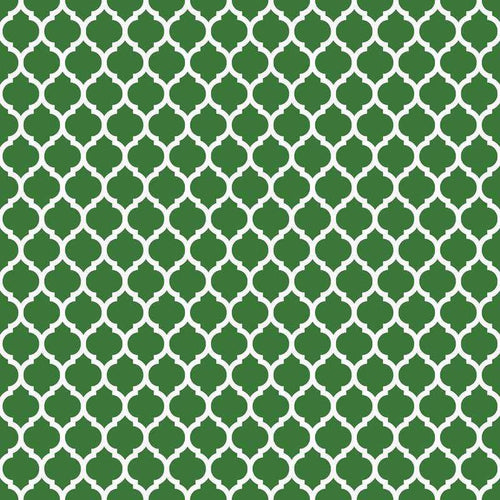 Repeated green trellis lattice pattern on a white background