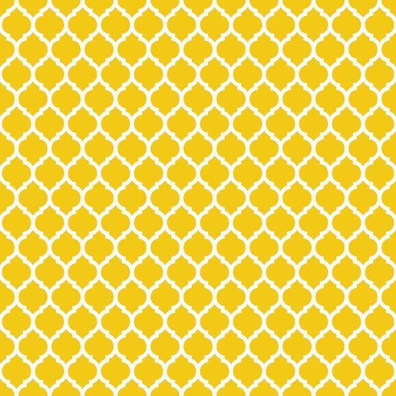 Geometric yellow lattice design on a white background