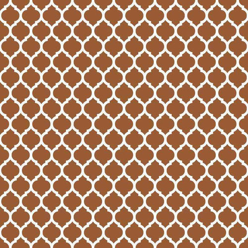 Interlocking quatrefoil lattice pattern in warm brown and cream