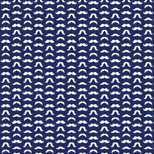 Repeated mustache pattern on blue background