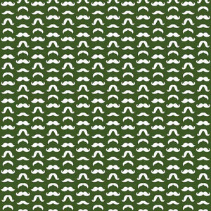 Seamless pattern of white mustaches on a green background