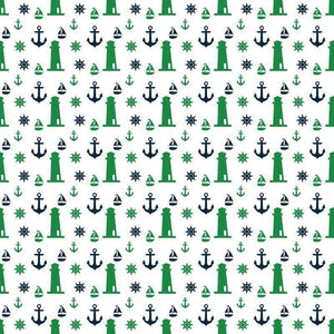Repeating nautical pattern with anchors and sea motifs