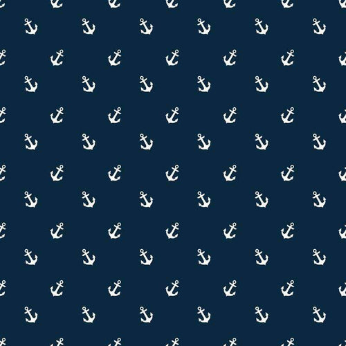 Repeated white anchor patterns on a navy blue background