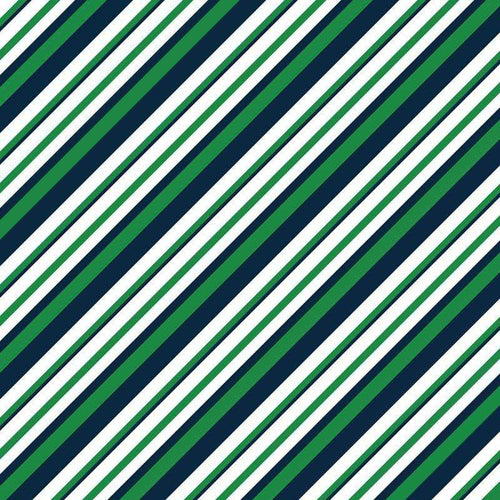 Diagonal striped pattern with alternating green, navy blue, and white stripes on a textured background.