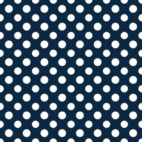 Navy blue fabric with uniform white polka dots