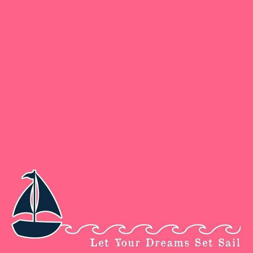 A sailboat on wavy seas with the inspirational quote 'Let Your Dreams Set Sail' on a pink background